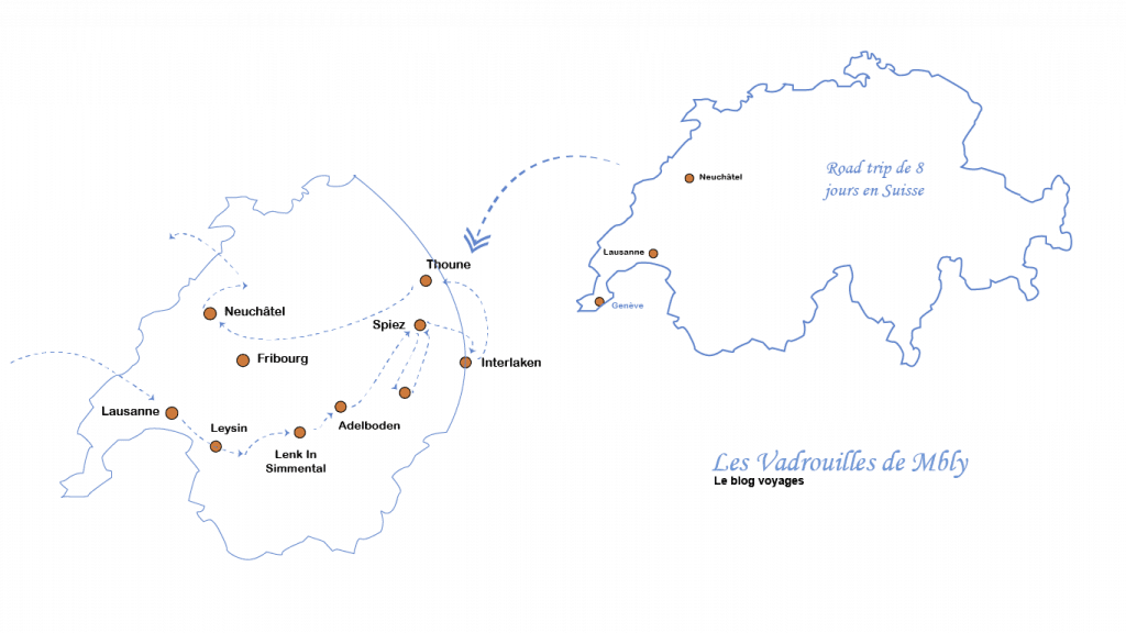 Carte road trip Suisse de 8 jours
